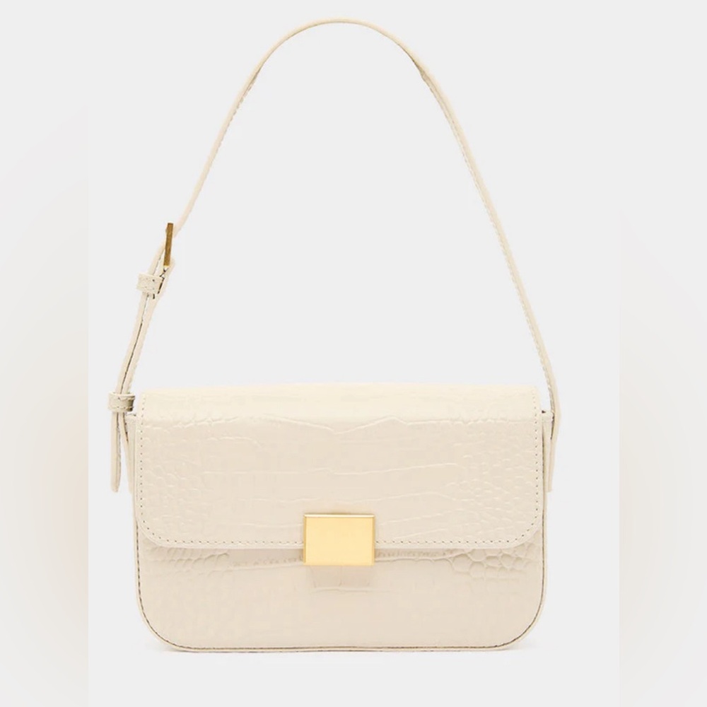 THE CURATED Mini Shoulder Bag in Cream mock croc